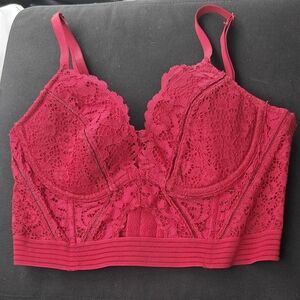 32B VS Very Sexy Lined Plunge Lace Bralette - maroon